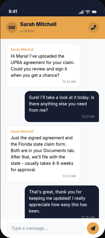 Chat - Message your case representative directly through the app