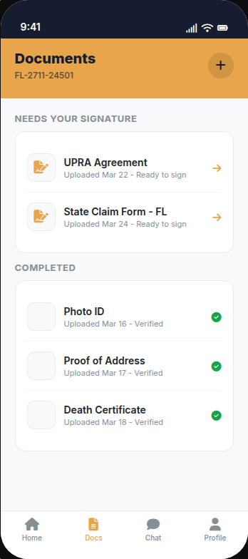 Documents - Upload, review and electronically sign claim paperwork