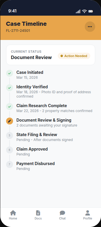 Case Timeline - See every step from case initiation to payment